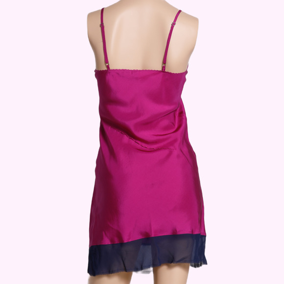 KERRIGAN Pink Fuchsia and Navy Blue Silk Slip Dress - Picture 3 of 4